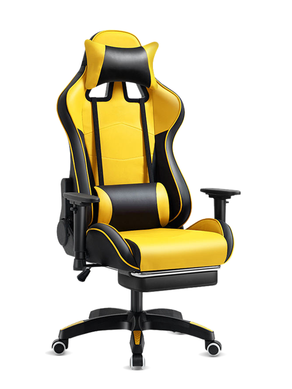 Cadeira de jogos barata de couro PU amarelo e preto com encosto alto 