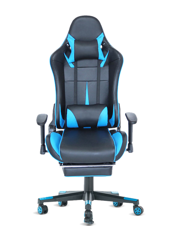 Cadeira de jogos azul RGB ergonômica moderna com apoio para os pés em couro giratório 